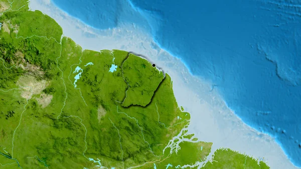 Close French Guiana Border Area Satellite Map Capital Point Bevelled — Stock Photo, Image