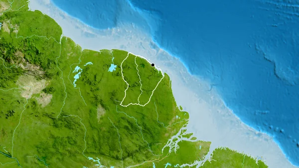 Close Área Fronteiriça Guiana Francesa Suas Fronteiras Regionais Mapa Satélite — Fotografia de Stock