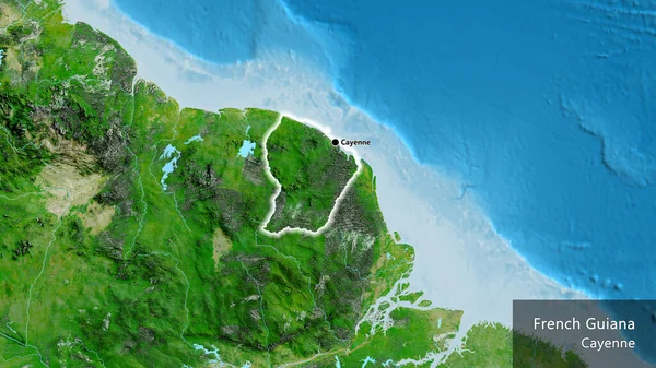 Close Área Fronteira Guiana Francesa Mapa Satélite Ponto Capital Brilha — Fotografia de Stock