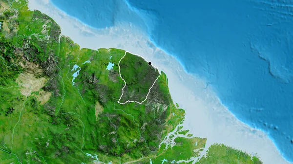 在法属圭亚那边境地区的特写镜头 用卫星地图上的黑暗覆盖突出显示 资本点 国家形貌概述 — 图库照片