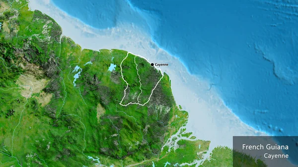 Close Área Fronteiriça Guiana Francesa Suas Fronteiras Regionais Mapa Satélite — Fotografia de Stock
