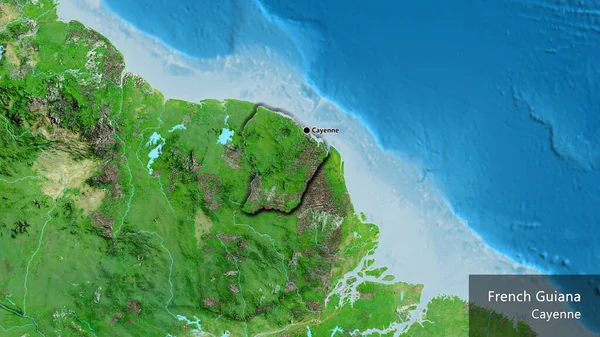Nahaufnahme Des Grenzgebiets Von Französisch Guayana Auf Einer Satellitenkarte Kapitalpunkt — Stockfoto