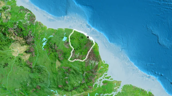 Närbild Gränsområdet Mot Franska Guyana Satellitkarta Huvudpunkt Glow Runt Landet — Stockfoto