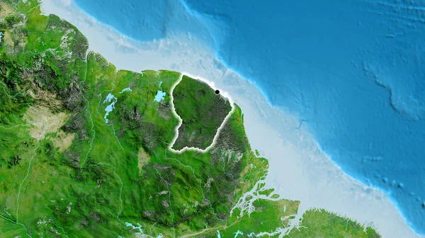 在法属圭亚那边境地区的特写镜头 用卫星地图上的黑暗覆盖突出显示 资本点 风靡全国 — 图库照片