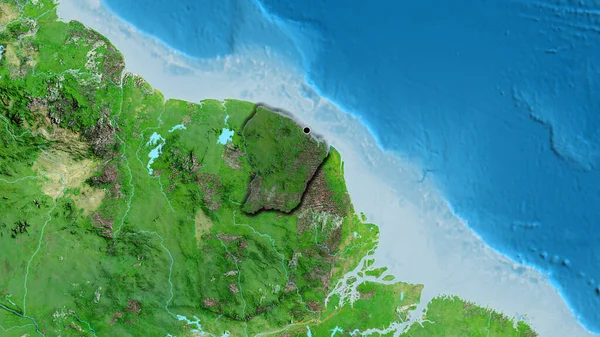 Närbild Franska Guyanas Gränsområde Med Mörk Överlagring Satellitkarta Huvudpunkt Skalade — Stockfoto