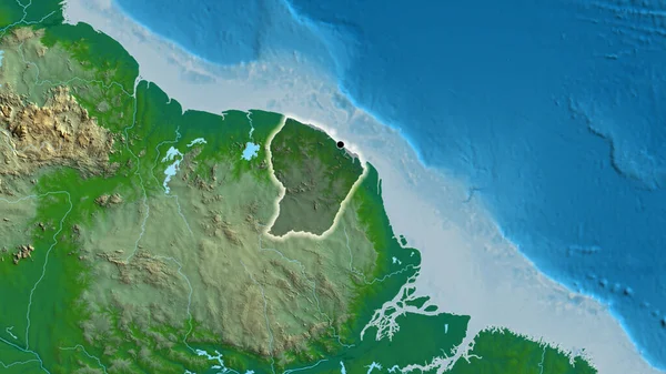 Close French Guiana Border Area Highlighting Dark Overlay Physical Map — Stock Photo, Image