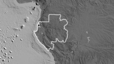 Gabon sınır bölgesinin bir bileklik haritasına yakın plan. Ana nokta. Ülke çapında parıltı. 