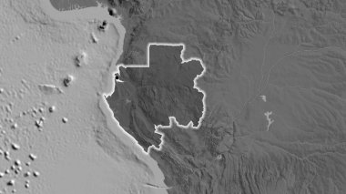 Gabon sınır bölgesinin yakın çekimleri, bilek haritasında koyu bir örtüyle vurgulanıyor. Ana nokta. Ülke çapında parıltı. 