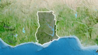 Gana sınır bölgesinin, uydu haritasında koyu bir örtüyle ışıklandırılmış hali. Ana nokta. Ülke çapında parıltı. 