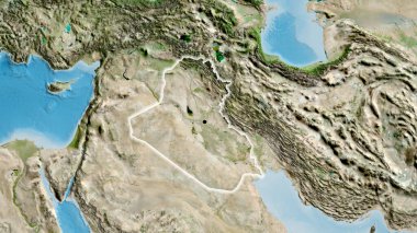 Irak sınır bölgesinin uydu haritasında yakın plan görüntüsü. Ana nokta. Ülke çapında parıltı. 
