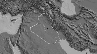 Irak sınır bölgesinin bir bileklik haritasına yakın plan. Ana nokta. Ülke şekli etrafında özet geç. 