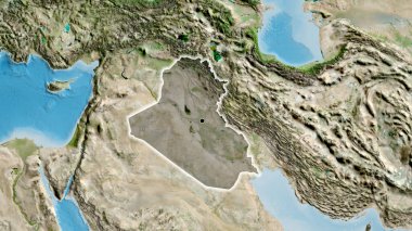 Irak sınır bölgesinin yakın çekimleri uydu haritasında koyu bir örtüyle vurgulanıyor. Ana nokta. Ülke çapında parıltı. 