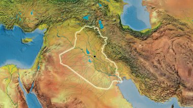 Bir topografik haritada Irak sınırına yakın çekim. Ana nokta. Ülke çapında parıltı. 