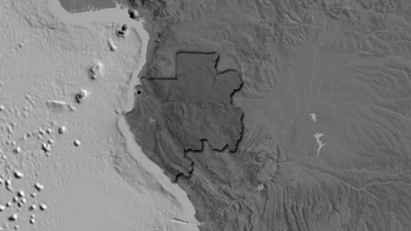 加蓬边境地区的特写镜头 用双层地图上的黑暗阴影突出显示出来 资本点 国家形状的斜边 — 图库照片