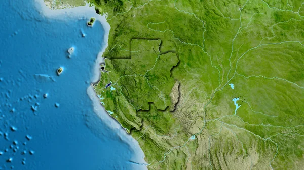 在卫星地图上对加蓬边境地区进行了近距离调查 资本点 国家形状的斜边 — 图库照片