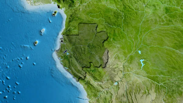 加蓬边境地区的特写镜头 用卫星地图上的黑暗阴影突出显示出来 资本点 国家形状的斜边 — 图库照片