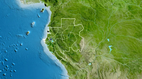 在卫星地图上对加蓬边境地区及其区域边界进行了密切监视 资本点 国家形貌概述 — 图库照片