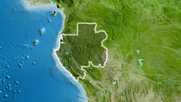 加蓬边境地区的特写镜头 用卫星地图上的黑暗阴影突出显示出来 资本点 风靡全国 — 图库照片