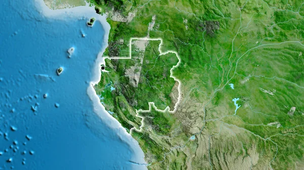 Primer Plano Zona Fronteriza Gabón Mapa Satelital Punto Capital Brillan — Foto de Stock