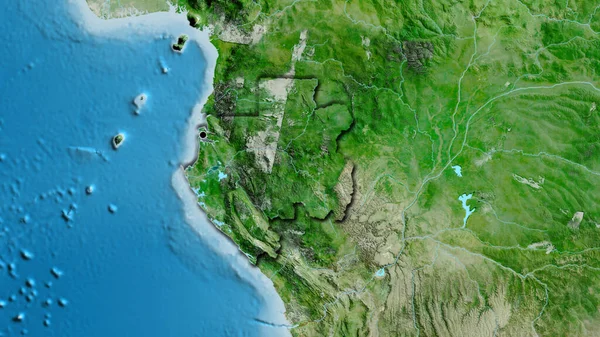 Primer Plano Zona Fronteriza Gabón Mapa Satelital Punto Capital Bordes —  Fotos de Stock