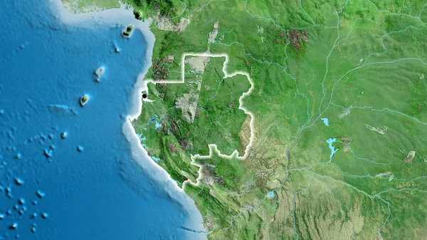 Primer Plano Zona Fronteriza Gabón Mapa Satelital Punto Capital Brillan —  Fotos de Stock