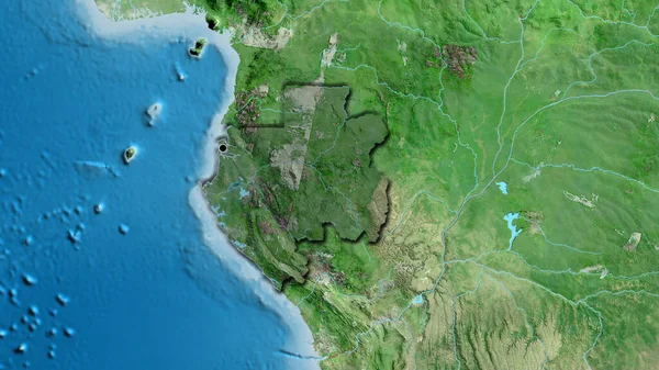 Крупный План Пограничной Зоны Габона Выделяющийся Тёмным Наложением Карту Спутника — стоковое фото