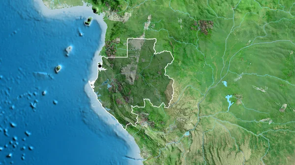加蓬边境地区的特写镜头 用卫星地图上的黑暗阴影突出显示出来 资本点 国家形貌概述 — 图库照片