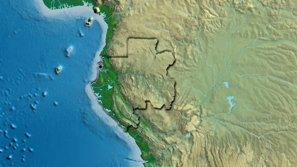 在实际地图上对加蓬边境地区进行的密切监视 资本点 国家形状的斜边 — 图库照片