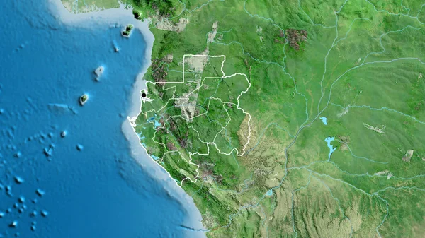 ガボン国境地域の閉鎖と衛星地図上のその地域の境界線 資本ポイント 全国の概要 — ストック写真