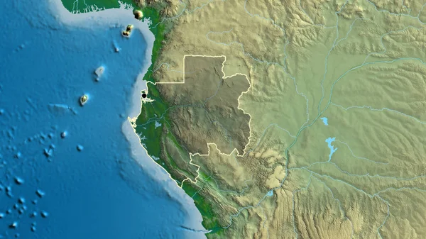 Detailní Záběr Pohraniční Oblasti Gabonu Zvýrazňující Tmavou Vrstvu Fyzické Mapě — Stock fotografie