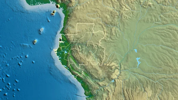Primer Plano Zona Fronteriza Gabón Sus Fronteras Regionales Mapa Físico — Foto de Stock