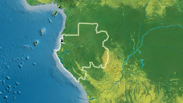 Close Área Fronteira Gabão Mapa Topográfico Ponto Capital Brilho Torno — Fotografia de Stock