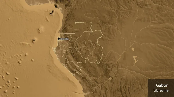 Primer Plano Zona Fronteriza Gabón Sus Fronteras Regionales Mapa Elevación —  Fotos de Stock