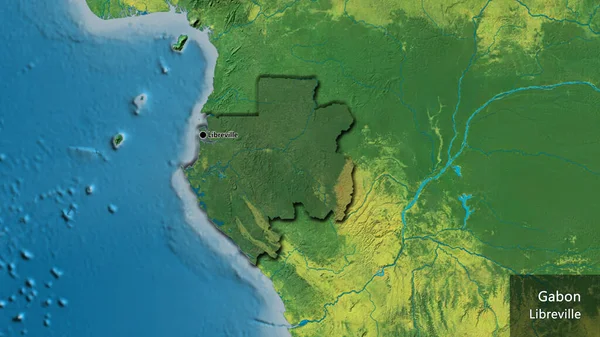 Närbild Gabons Gränsområde Med Ett Mörkt Överdrag Topografisk Karta Huvudpunkt — Stockfoto