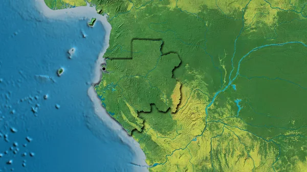 在一张地形图上对加蓬边境地区进行了密切监视 资本点 国家形状的斜边 — 图库照片