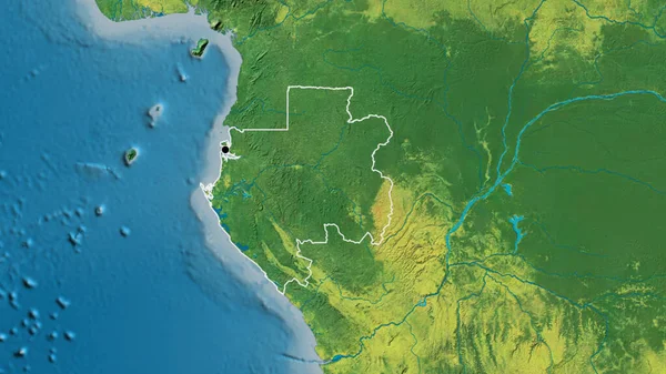 在一张地形图上对加蓬边境地区进行了密切监视 资本点 国家形貌概述 — 图库照片