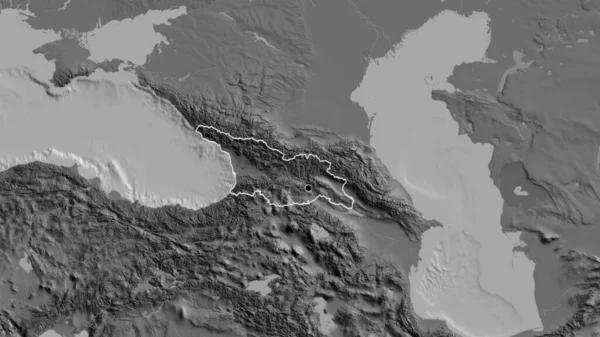 在双边地图上对格鲁吉亚边境地区进行的密切监视 资本点 国家形貌概述 — 图库照片