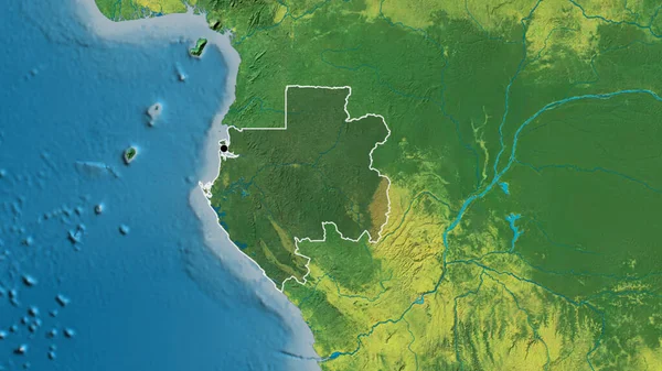 加蓬边境地区的特写镜头 用地形图上的黑暗阴影突出显示 资本点 国家形貌概述 — 图库照片