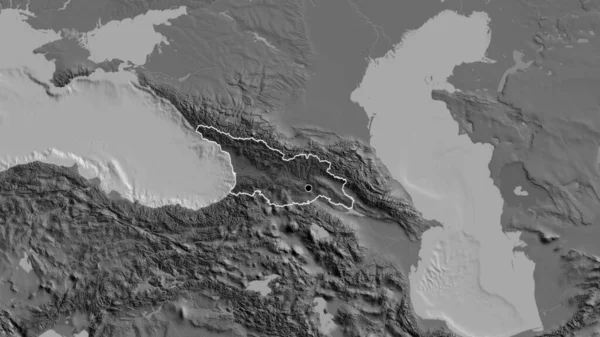 Zbliżenie Strefy Przygranicznej Gruzji Ciemną Powłoką Mapie Dwupoziomowej Główny Punkt — Zdjęcie stockowe