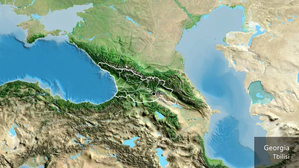 Zbliżenie Strefy Przygranicznej Gruzji Jej Granic Regionalnych Mapie Satelitarnej Główny — Zdjęcie stockowe