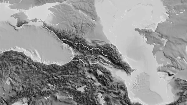 在灰度地图上对格鲁吉亚边境地区及其区域边界进行密切监视 资本点 国家形貌概述 — 图库照片