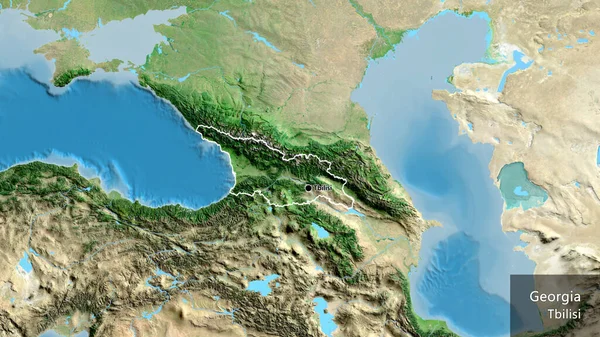 Nahaufnahme Des Georgischen Grenzgebiets Auf Einer Satellitenkarte Kapitalpunkt Umrisse Das — Stockfoto