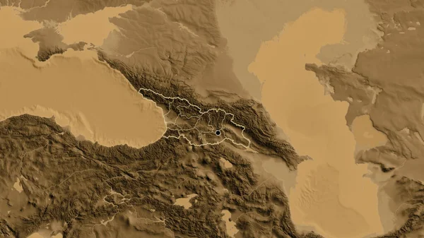 Primer Plano Zona Fronteriza Georgia Sus Fronteras Regionales Mapa Elevación —  Fotos de Stock