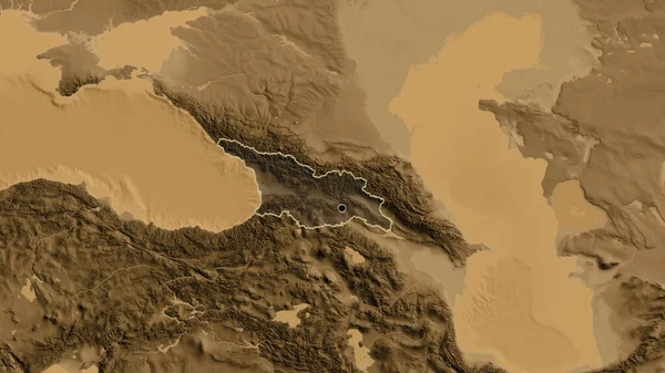 Detailní Záběr Pohraniční Oblasti Gruzie Zvýrazňující Tmavý Překryv Mapě Nadmořské — Stock fotografie