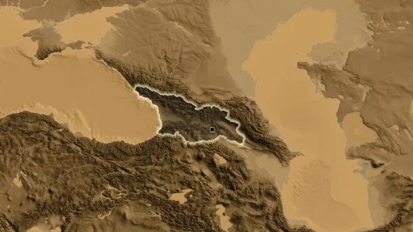 Close Georgia Border Area Highlighting Dark Overlay Sepia Elevation Map — Stock Photo, Image