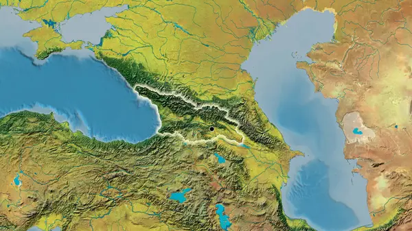 Zbliżenie Strefy Przygranicznej Gruzji Mapie Topograficznej Główny Punkt Blask Wokół — Zdjęcie stockowe