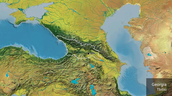 Nahaufnahme Des Georgischen Grenzgebiets Auf Einer Topografischen Karte Kapitalpunkt Umrisse — Stockfoto