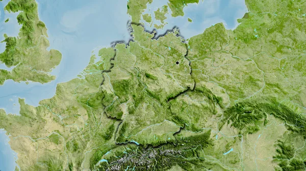 卫星地图上德国边境地区的特写 资本点 国家形状的斜边 — 图库照片