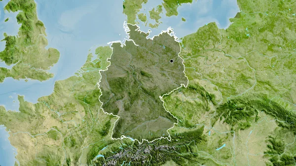 德国边境地区的特写镜头 用卫星地图上的黑暗覆盖突出显示 资本点 国家形貌概述 — 图库照片