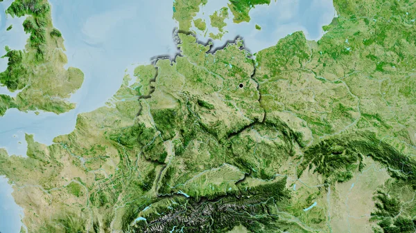 卫星地图上德国边境地区的特写 资本点 国家形状的斜边 — 图库照片
